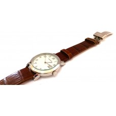 VINTAGE Mondia ανδρικό ρολόι με ασημένιο καντράν και καφέ δερμάτινο λουράκι (VIN68 - 3-007-2)